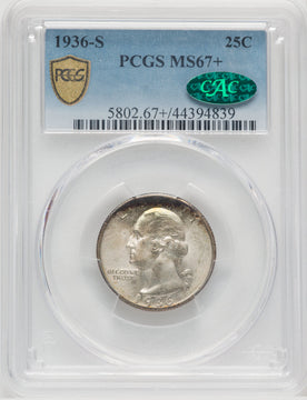 1936-S 25C CAC Washington Quarter PCGS MS67+