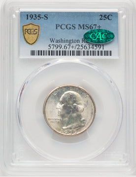 1935-S 25C CAC Washington Quarter PCGS MS67+