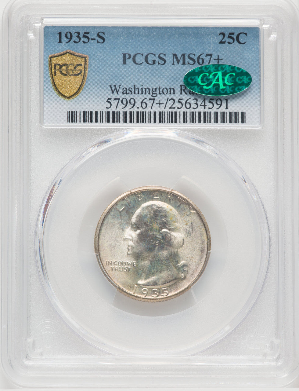 1935-S 25C CAC Washington Quarter PCGS MS67+