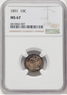 1891 10C Seated Dime NGC MS67 (768671014)
