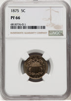 1875 5C Proof Shield Nickel NGC PR66