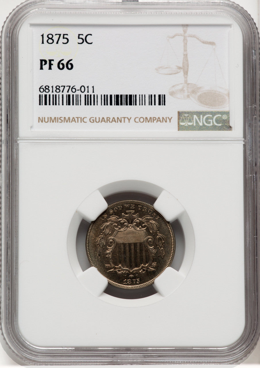 1875 5C Proof Shield Nickel NGC PR66