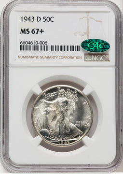 1943-D 50C CAC Walking Liberty Half Dollar NGC MS67+ (768767006)
