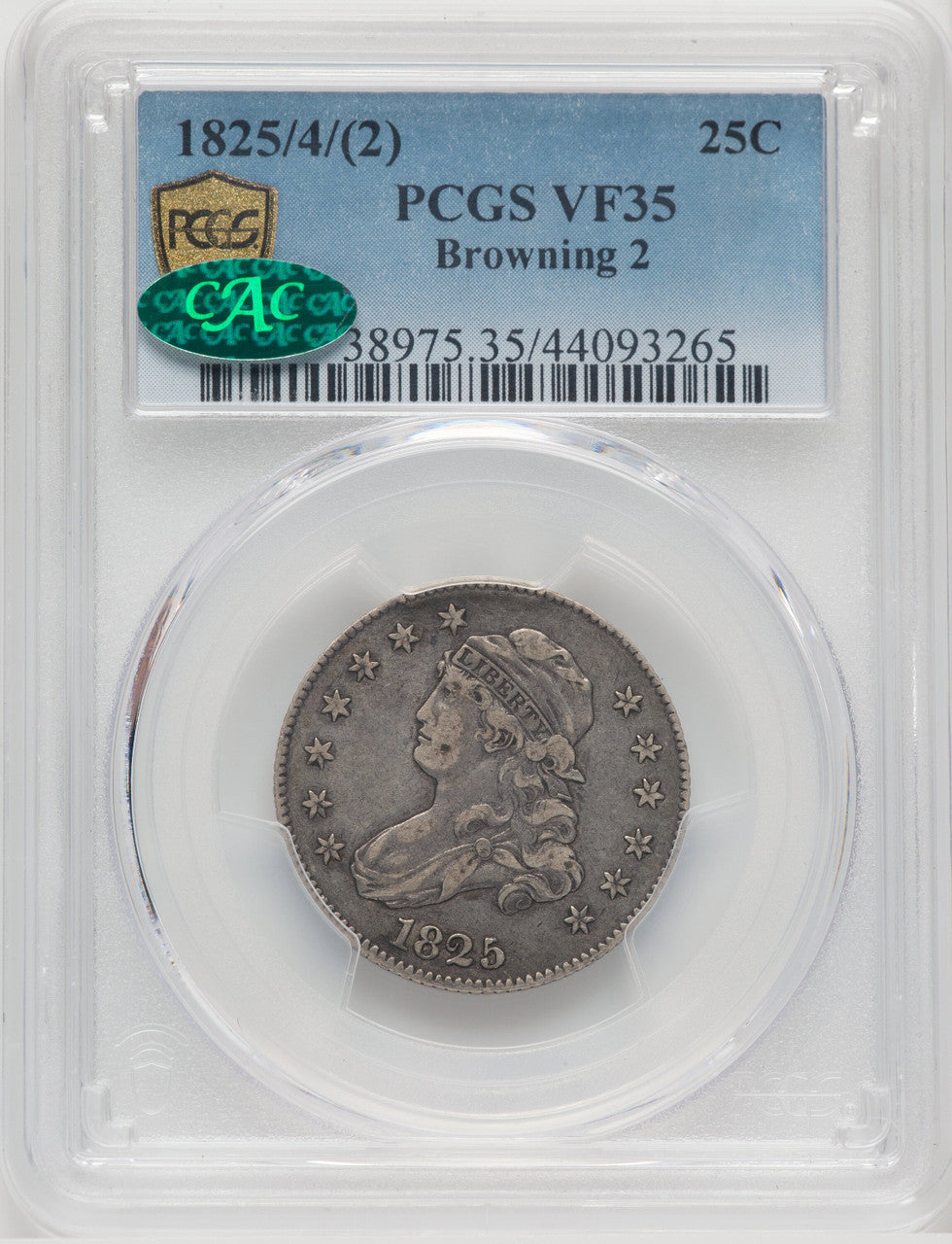 1825/4/2 25C B-2 CAC Bust Quarter PCGS VF35