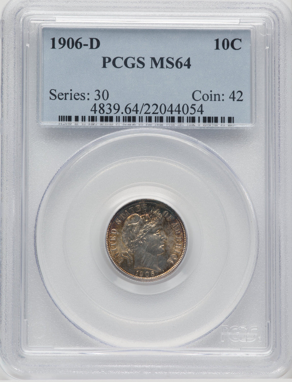 1906-D 10C Barber Dime PCGS MS64