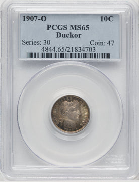1907-O 10C Barber Dime PCGS MS65