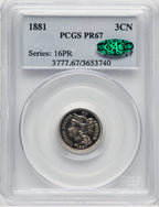 1881 3CN CAC Proof Three Cent Nickel PCGS PR67