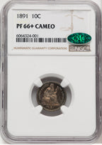 1891 10C CA CAC Proof Seated Dime NGC PR66+