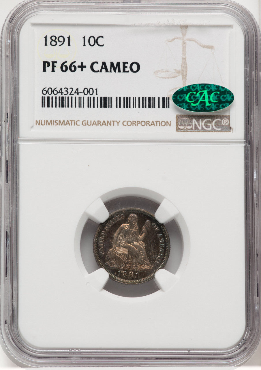 1891 10C CA CAC Proof Seated Dime NGC PR66+
