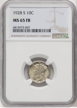 1928-S 10C FB Mercury Dime NGC MS65