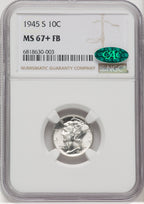 1945-S 10C FB CAC Mercury Dime NGC MS67+