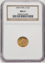 1854 G$1 Type Two Gold Dollar NGC MS61 (768796039)