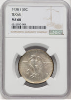 1938-S 50C Texas Commemorative Silver NGC MS68