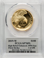 2019-W $100 High Relief Enhanced First Strike Cleveland Freedom PL PCGS SP70