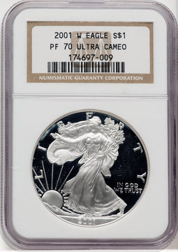 2001-W Silver Eagle Brown Label NGC PF70