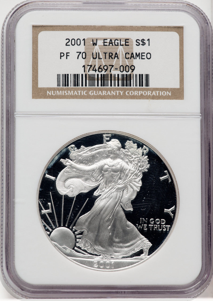 2001-W Silver Eagle Brown Label NGC PF70