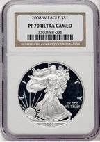 2008-W S$1 Silver Eagle NGC PF70