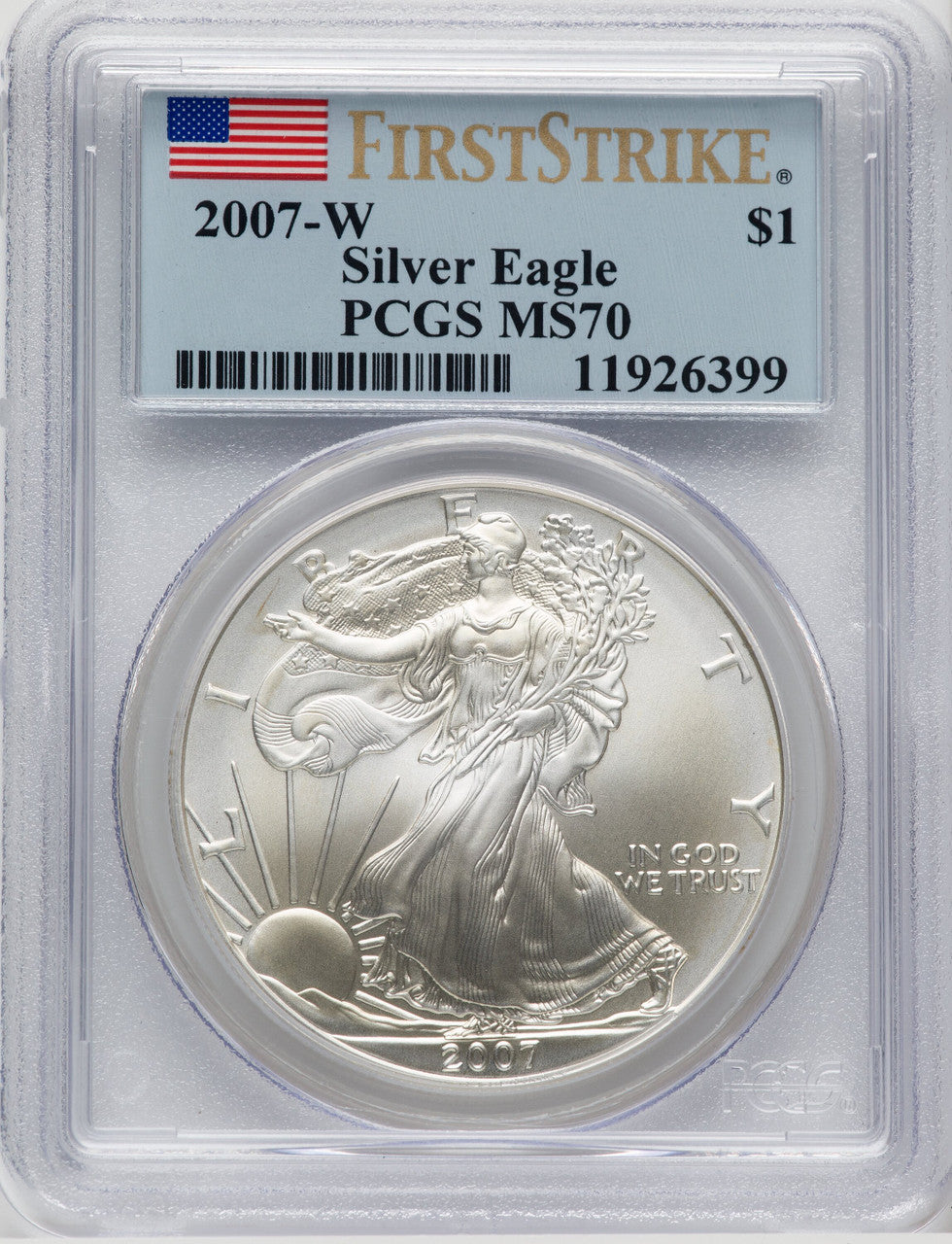 2007-W S$1 Silver Eagle First Strike FS Flag PCGS SP70