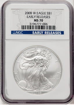 2008-W S$1 Silver Eagle Burnished First Strike ER Blue NGC MS70