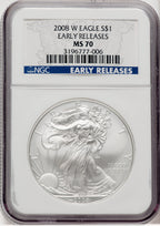 2008-W S$1 Silver Eagle Burnished First Strike ER Blue NGC MS70