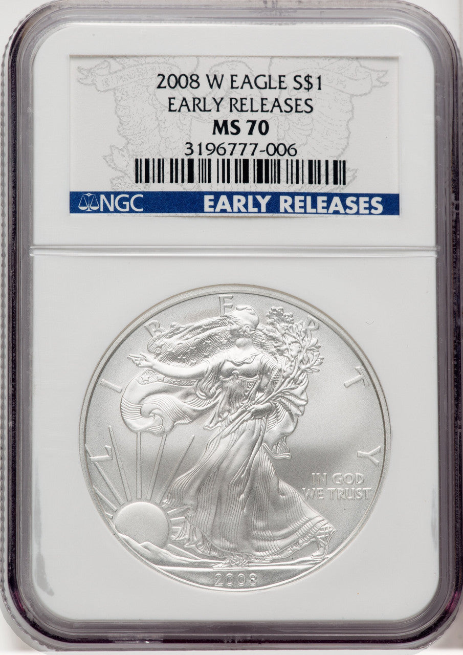 2008-W S$1 Silver Eagle Burnished First Strike ER Blue NGC MS70