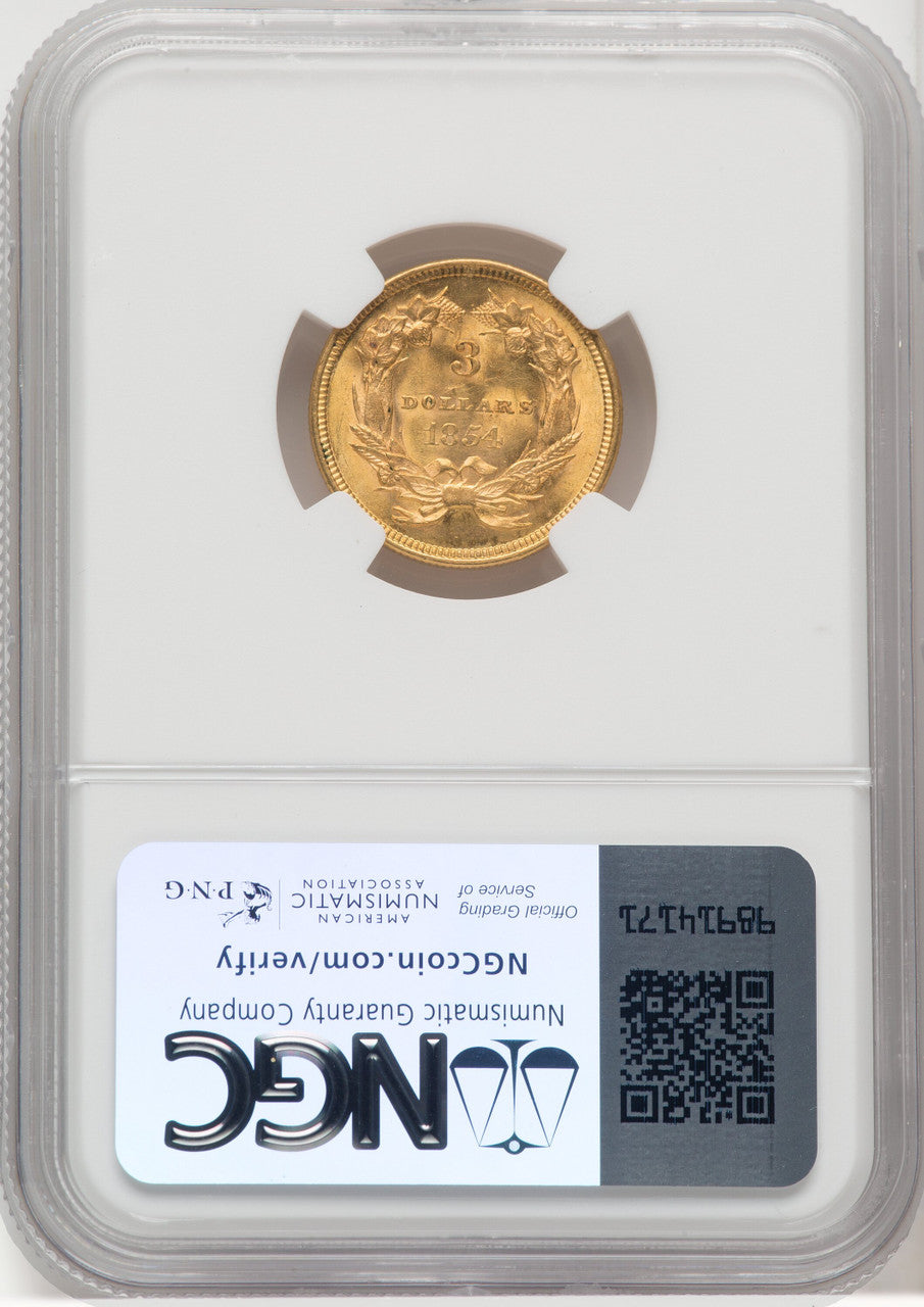 1854 $3 Three Dollar Gold Pieces NGC MS63