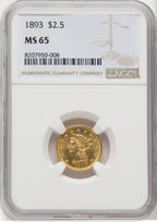 1893 $2.50 Liberty Quarter Eagle NGC MS65