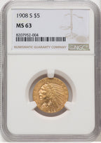 1908-S $5 Indian Half Eagle NGC MS63