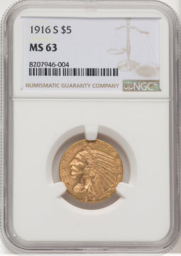 1916-S $5 Indian Half Eagle NGC MS63 (768414007)
