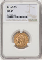 1916-S $5 Indian Half Eagle NGC MS63 (768414007)