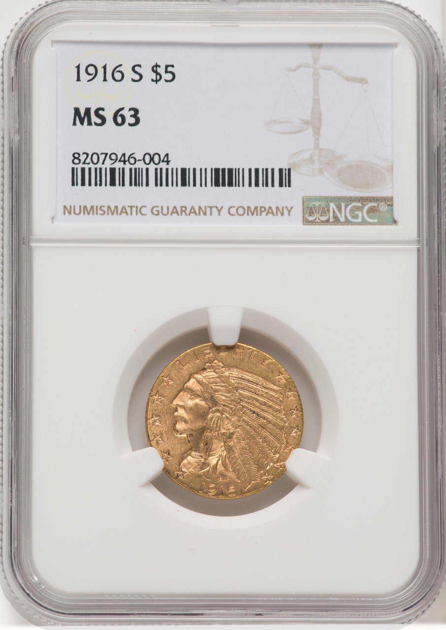 1916-S $5 Indian Half Eagle NGC MS63 (768414007)