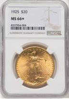 1925 $20 Saint-Gaudens Double Eagle NGC MS66+