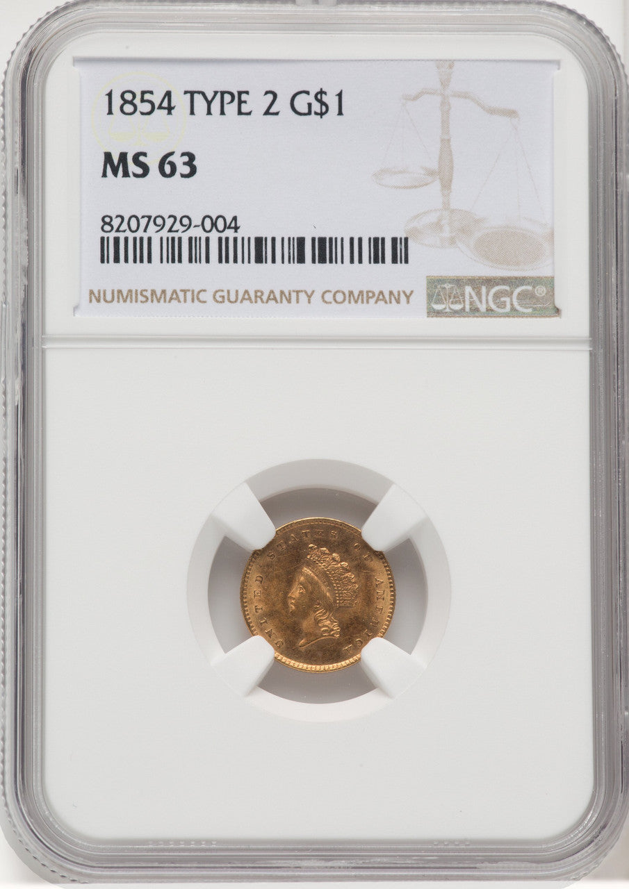 1854 G$1 Type Two Gold Dollar NGC MS63 (506064004)