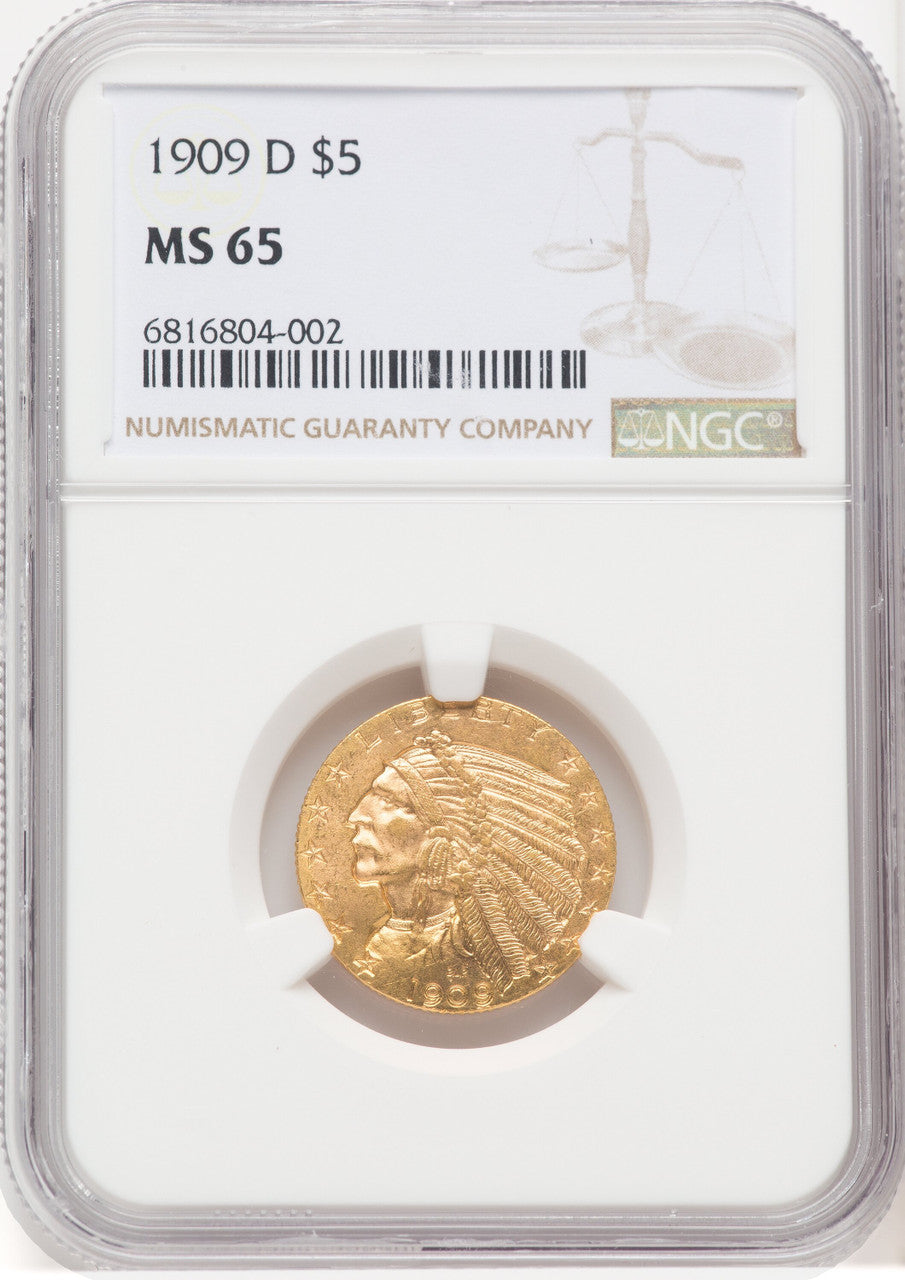 1909-D $5 Indian Half Eagle NGC MS65 (767564021)