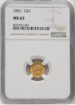 1851 G$1 Gold Dollar NGC MS63