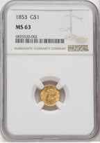 1853 G$1 Gold Dollar NGC MS63 (67670002)