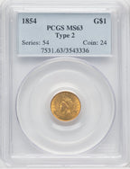 1854 G$1 Type Two Gold Dollar PCGS MS63
