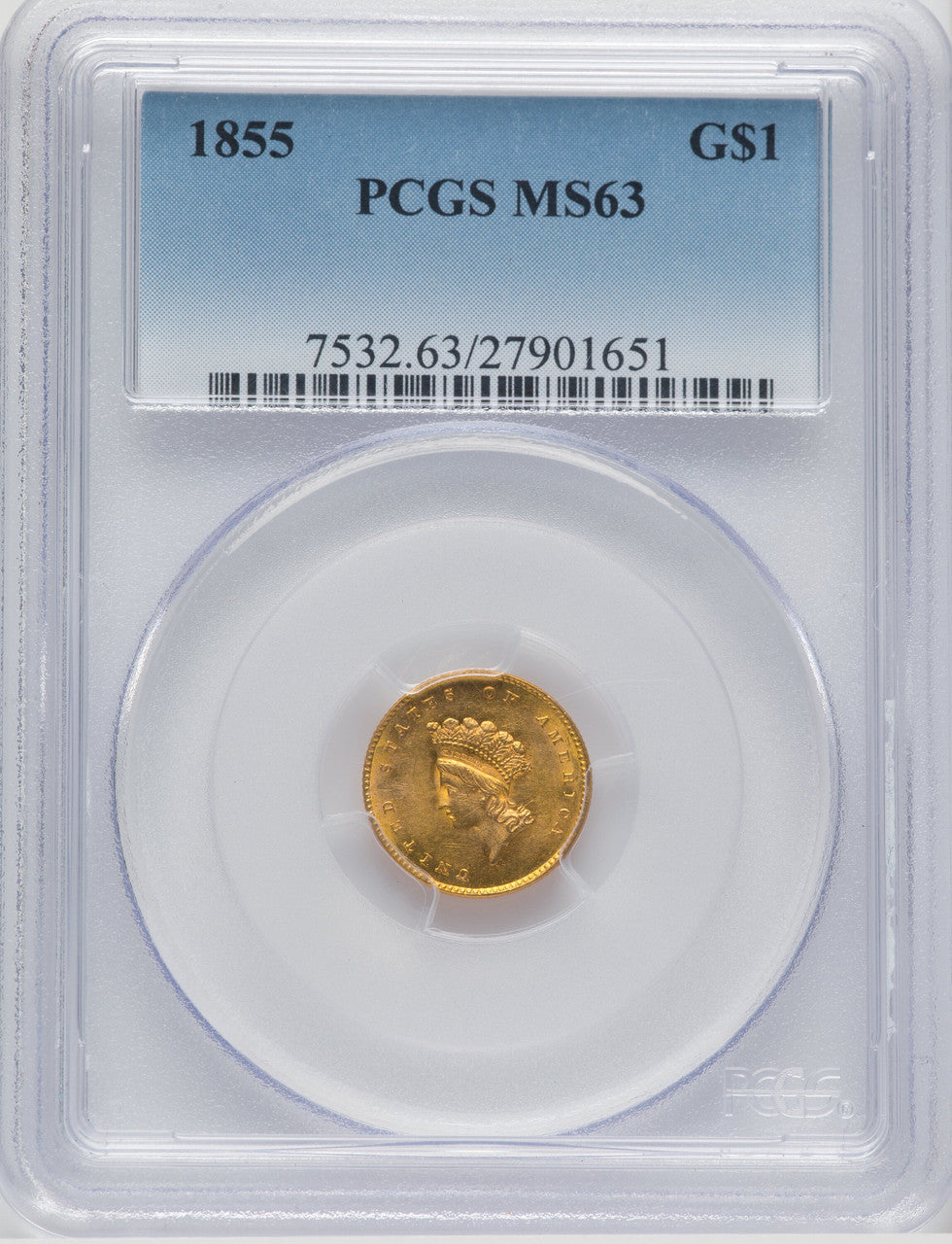 1855 G$1 Type Two Gold Dollar PCGS MS63 (766860017)