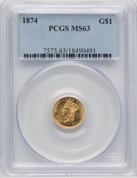 1874 G$1 Gold Dollar PCGS MS63