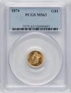 1874 G$1 Gold Dollar PCGS MS63
