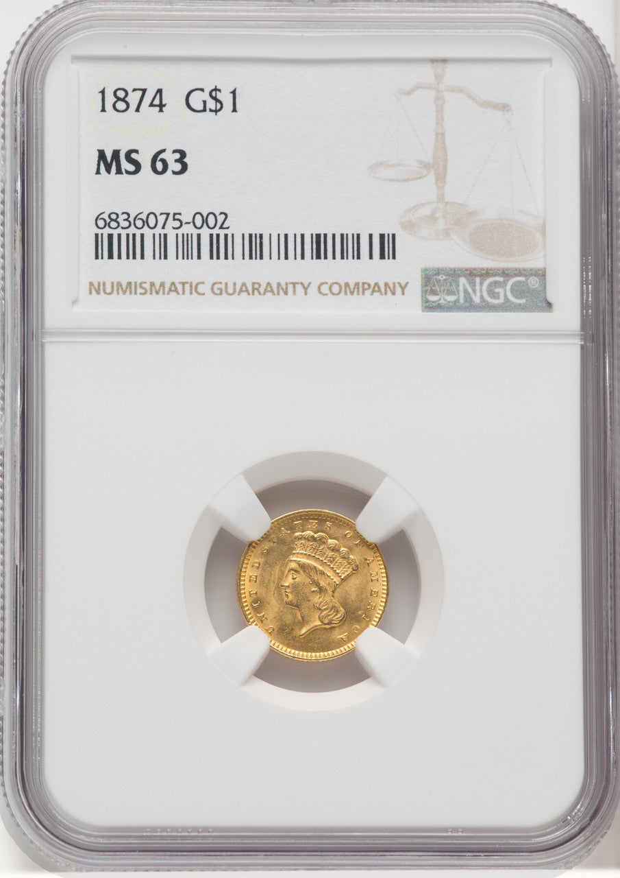 1874 G$1 Gold Dollar NGC MS63 (767254009)