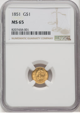 1851 G$1 Gold Dollar NGC MS65 (571975002)