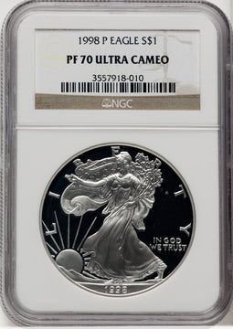 1998-P Silver Eagle Brown Label NGC PF70