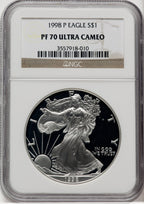 1998-P Silver Eagle Brown Label NGC PF70