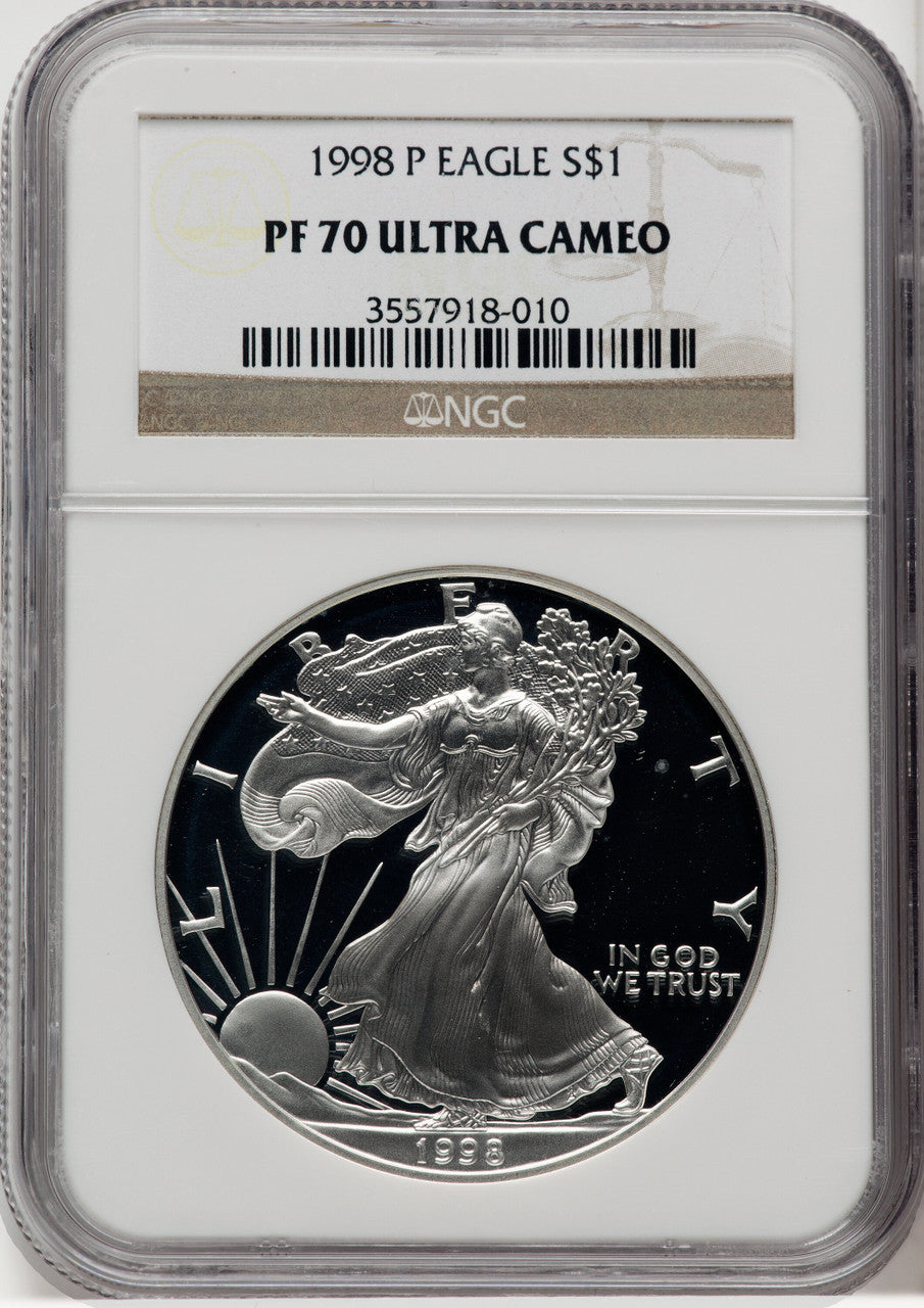 1998-P Silver Eagle Brown Label NGC PF70