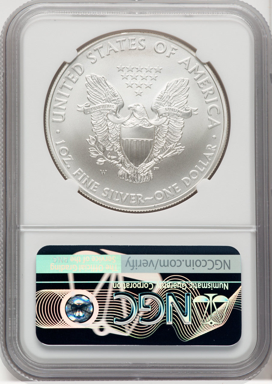 2008-W S$1 Silver Eagle Burnished Brown Label NGC MS70