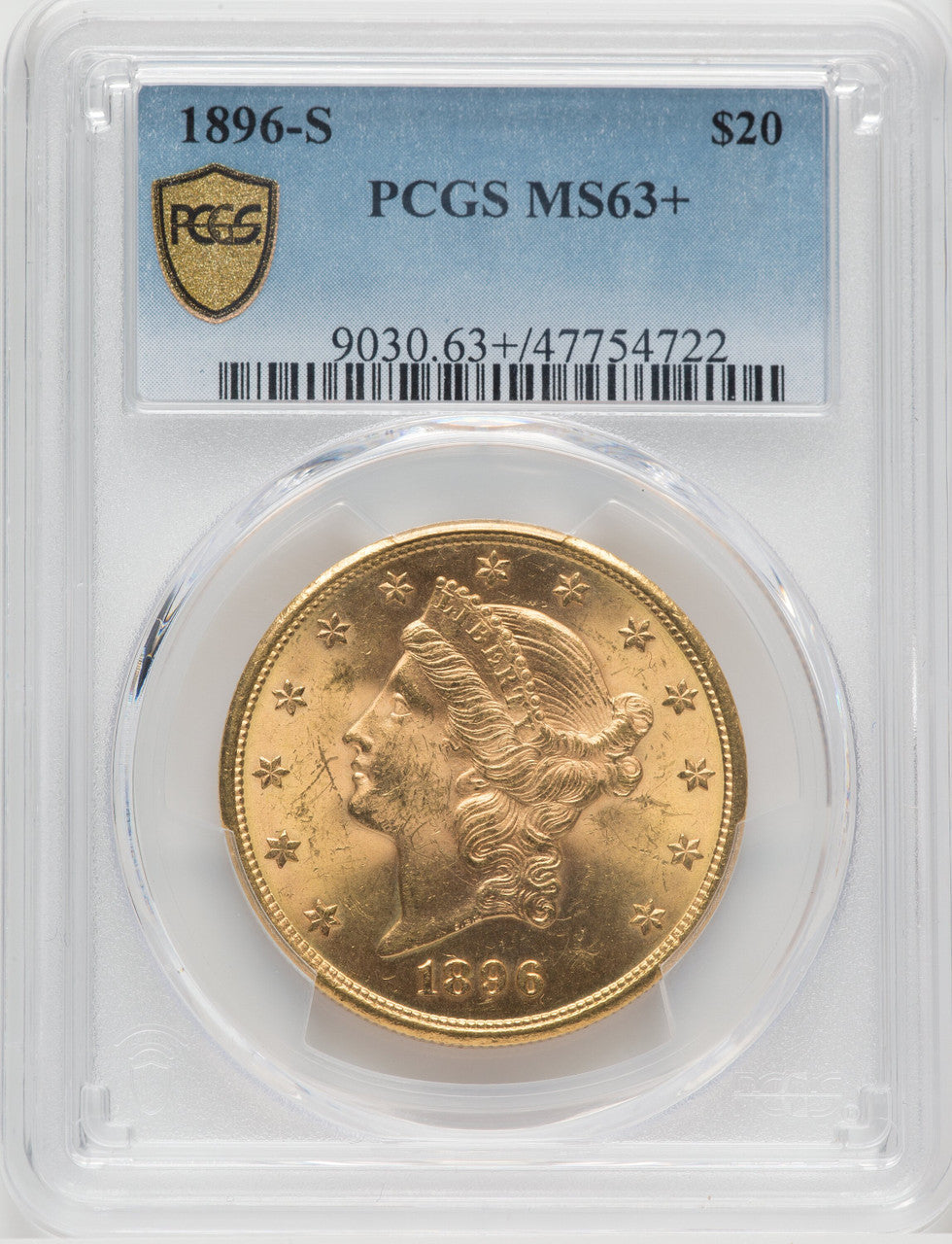 1896-S $20 PCGS Secure Plus Liberty Double Eagle PCGS MS63+