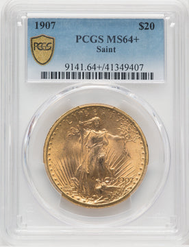 1907 $20 Saint PCGS Secure PCGS Plus Saint-Gaudens Double Eagle PCGS MS64+