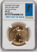 2023-W Burnished Gold Eagle 1 oz FDI 1ST NGC MS70