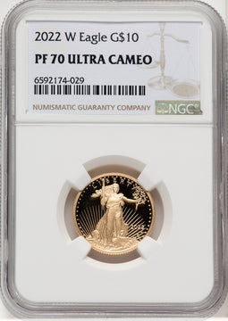 2022-W G$10 Quarter Ounce Gold Eagle Brown Label NGC PF70